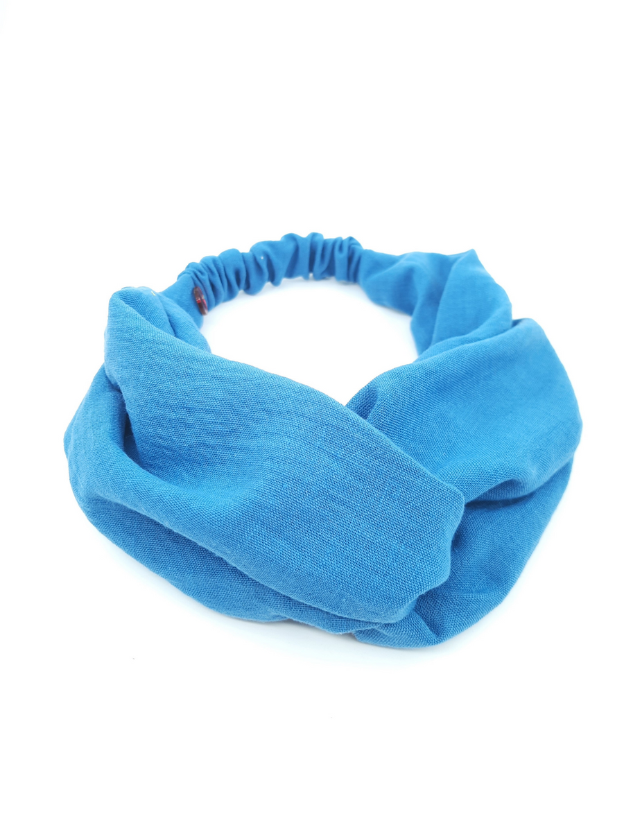 Blue Elastic Knot-Detailed Linen Hair Band
