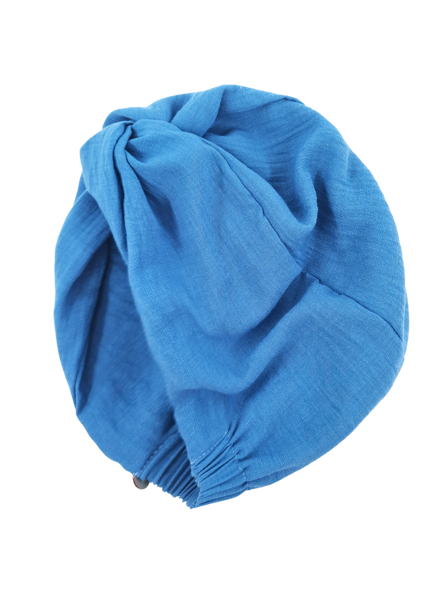 Blue Linen Elastic Hat