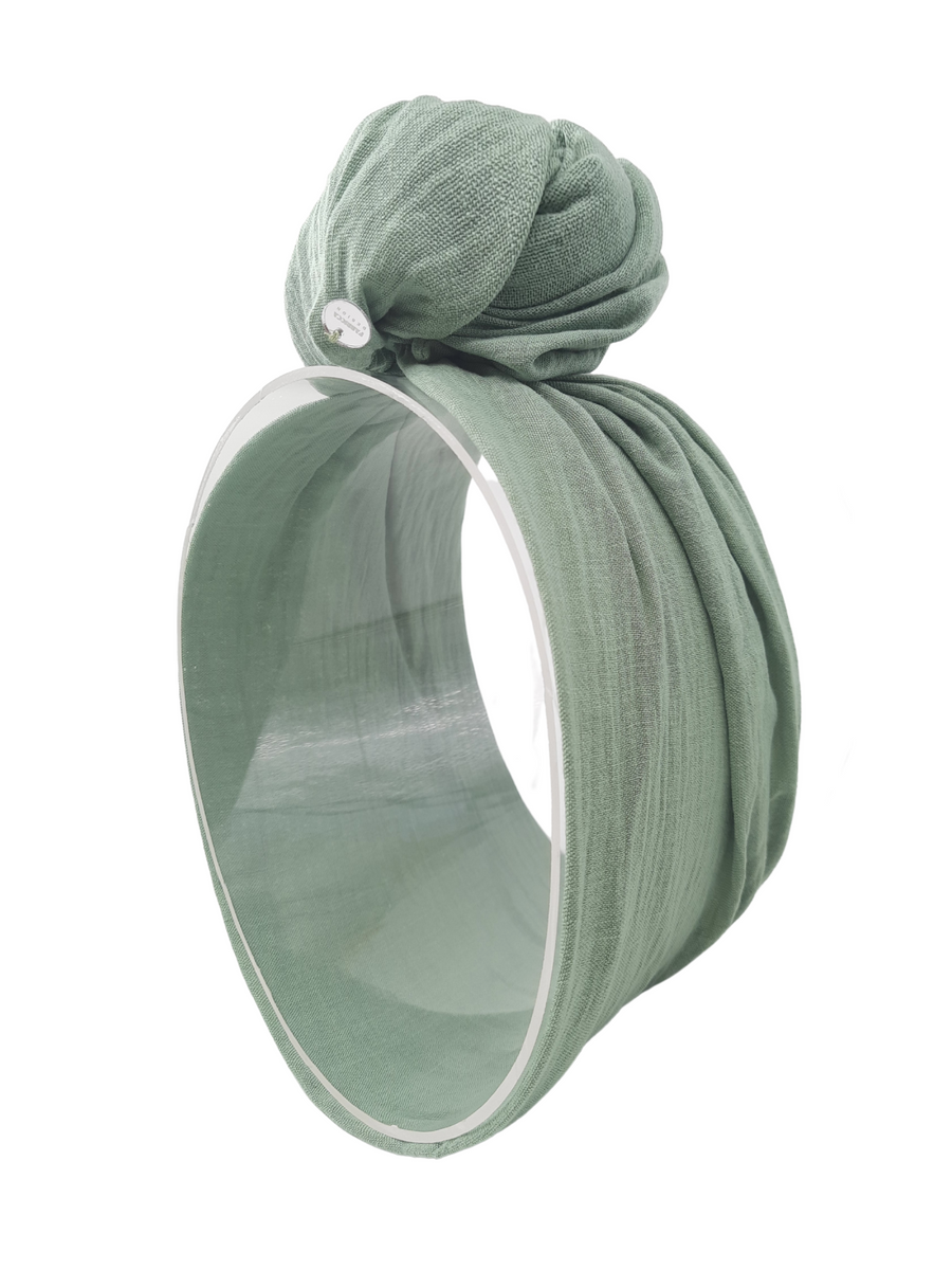 Green Linen Hair Wrap with Inner Wire