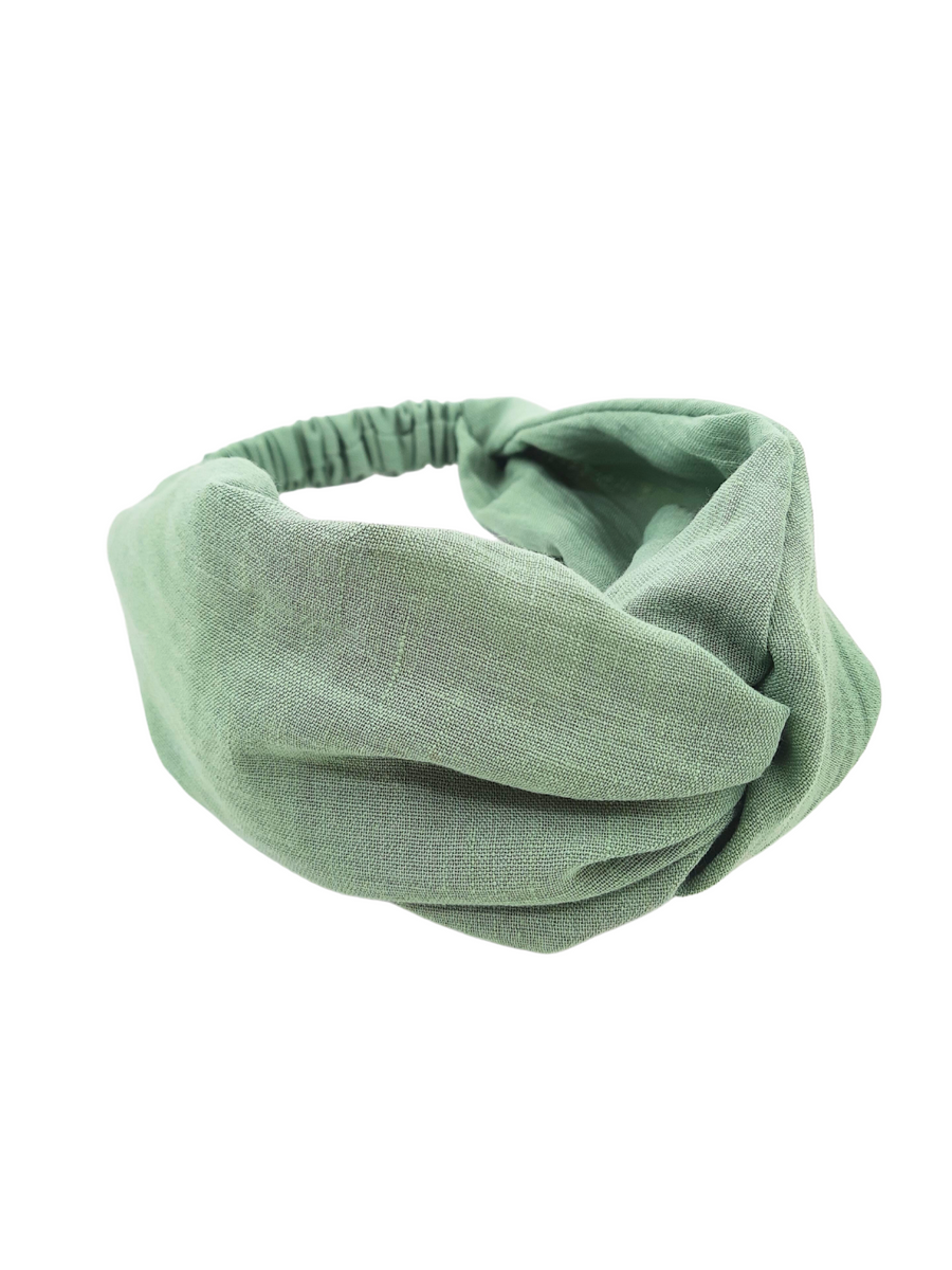 Green Elastic Knot-Detailed Linen Hair Band